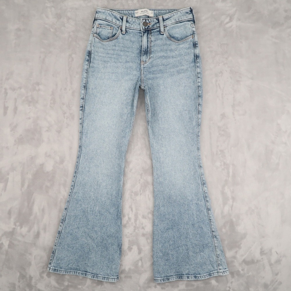 Hollister Jeans 6S W28 Fits 27x29 Light Blue Curvy High Rise Flare Acid Wash
